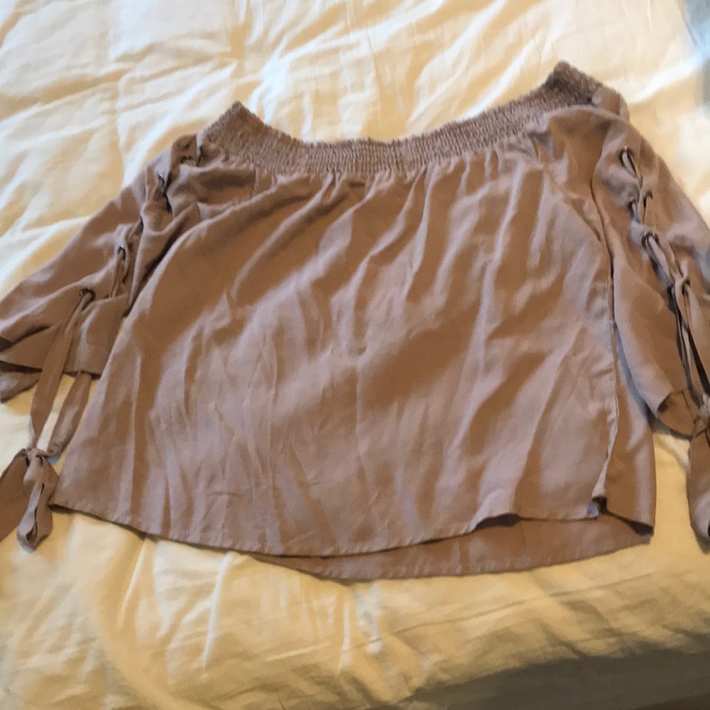 Blush pink off the shoulder top